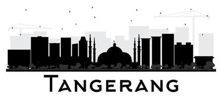 Tangerang Indonesien City Skyline Silhouette mit schwarzen Gebäuden isoliert auf weiß. vektor