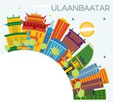 ulaanbaatar mongoliet stad horisont med Färg byggnader, blå himmel och kopia Plats. vektor