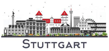 Stuttgart Tyskland horisont med Färg byggnader isolerat på vit. vektor