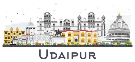 udaipur indien skyline der stadt mit farbigen gebäuden isoliert auf weiß. vektor