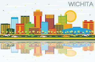 wichita kansas usa skyline der stadt mit farbigen gebäuden, blauem himmel und reflexionen. vektor