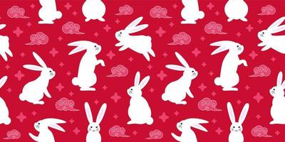 sömlös röd mönster med stjärntecken kaniner i de himmel, sömlös mönster för kinesisk ny år, 2023 år av de kanin, mönster för gåvor täcker, bakgrunder, inbjudningar. vektor