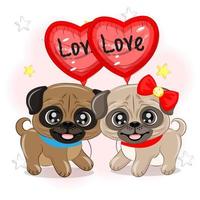 Valentinstag-Vektor-Illustration eines Paares von Pug-Hunden in der Liebe vektor