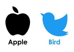 blauer Schwalbenvogel und schwarze Apfelfrucht - zwei Ikonen. Das Bild enthält keine Logos berühmter Unternehmen vektor