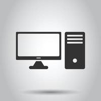 PC-Computer-Symbol im flachen Stil. Desktop-Vektor-Illustration auf weißem Hintergrund isoliert. Geschäftskonzept für Gerätemonitore. vektor