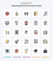 kreativ reklam promo och kreativ bearbeta 25 linje fylld ikon packa sådan som linjal. design. lampa. verktyg. illustration vektor