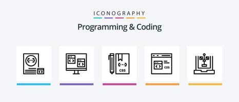 programmering och kodning linje 5 ikon packa Inklusive kodning. c. utveckla. utveckling. css. kreativ ikoner design vektor