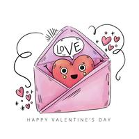 Netter Umschlag mit Herz-Charakter nach innen und Verzierungen zum Valentinstag vektor