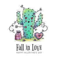 Söt kaktus Älska med pilar runt till Alla hjärtans dag vektor