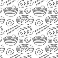 nahtloses muster des asiatischen essensgekritzelsatzes. asiatische küche im skizzenstil. hand gezeichnete vektorillustration vektor