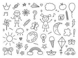 süßes Kinder-Doodle-Set. Kinderzeichnungen. hand gezeichnete vektorillustration lokalisiert auf weißem hintergrund vektor