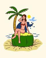 schönes Mädchen, das auf dem Strandvektor-Illustrationsdesign sich entspannt vektor