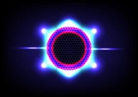 weißer und blauer abstrakter Technologiehintergrund auf dem schwarzen Hintergrund. Kreis und Ring der Wissenschaft. Glühen und glänzendes Licht. vektor