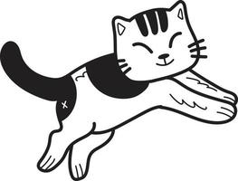 hand dragen Hoppar randig katt illustration i klotter stil vektor