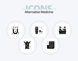 alternativ medicin glyf ikon packa 5 ikon design. blöta. producera. magnet. naturlig. ekologi vektor