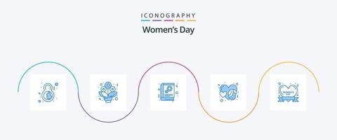 Womens Day Blue 5 Icon Pack inklusive Tag. Gesicht. Buchen. Veranstaltung. Herz vektor