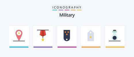 Military Flat 5 Icon Pack inklusive Stern. einer. schmucklos. Militär. Rang. kreatives Symboldesign vektor