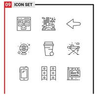 Stock Vector Icon Pack mit 9 Zeilenzeichen und Symbolen für bearbeitbare Vektordesign-Elemente für Haussuppenwindglas-Hardware