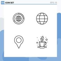 Stock Vector Icon Pack mit 4 Zeilenzeichen und Symbolen für die Verwaltung von Web-Globus-Weltkarten-editierbaren Vektordesign-Elementen