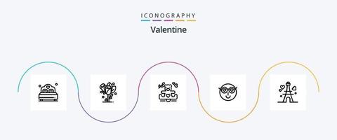 valentine linje 5 ikon packa Inklusive kärlek. kärlek. blomma. dag. valentine vektor