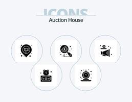 Auktions-Glyphen-Icon-Pack 5 Icon-Design. Werbung. Suche. Zeit. Markt. Kartenstift vektor