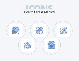 Gesundheitswesen und medizinisches blaues Icon-Pack 5-Icon-Design. Kapsel. medizinisch. Pflege. Gesundheit. Herz vektor