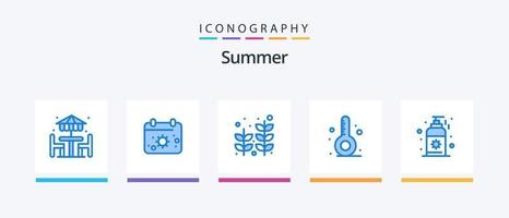 Summer Blue 5 Icon Pack inklusive Sonnencreme. Urlaub. Strand. Thermometer. Strand. kreatives Symboldesign vektor