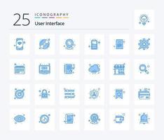 Benutzeroberfläche 25 blaue Symbolpakete einschließlich Ausrüstung. Finanzen. rationalisieren. Kassenbon. Rechnung vektor