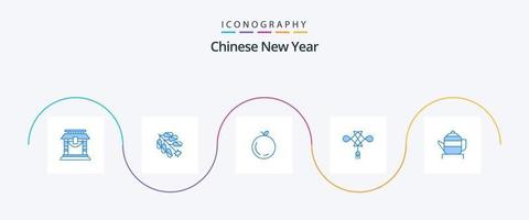 chinesisches neues jahr blau 5 icon pack inklusive china. Tee. Apfel. Dekoration. China vektor