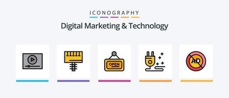 digital marknadsföring och teknologi linje fylld 5 ikon packa Inklusive man. mått. innehåll. marknadsföring. korsa. kreativ ikoner design vektor