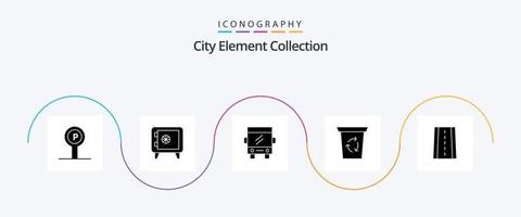 City Element Collection Glyph 5 Icon Pack inklusive gewesen. Schließfach . reisen. Bus vektor