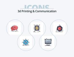 3D-Druck und Kommunikationsleitung gefüllt Icon Pack 5 Icon Design. elektronisch. Digital. Rede. Kasten. Würfel