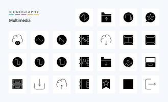 25 Multimedia-Solid-Glyphen-Icon-Pack vektor