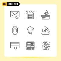 Stock Vector Icon Pack mit 9 Zeilen Zeichen und Symbolen für China School Real Clock Worker editierbare Vektordesign-Elemente