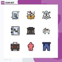 9 universelle Filledline-Flachfarben für Web- und mobile Anwendungen Set für das Projektmanagement von bearbeitbaren Vektordesign-Elementen für das Hausbau-Glühlampentelefon vektor
