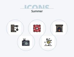 Sommerlinie gefüllt Icon Pack 5 Icon Design. Ferien. Strand. Tourismus. Reifen-Schaukel. Sommer vektor