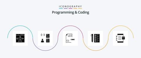 Programmierung und Codierung Glyph 5 Icon Pack inklusive Entwicklung. App. Entwicklung. dokumentieren. sich entwickeln vektor