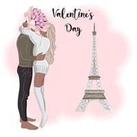 paar in paris in der nähe des eiffelturms, valentinstag vektorillustration 3 vektor