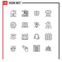 16 användare gränssnitt översikt packa av modern tecken och symboler av mynt fotboll fjäril shirts fotboll redigerbar vektor design element
