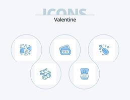 valentine blå ikon packa 5 ikon design. låt. bröllop. fyrverkeri. hjärta. biljett vektor