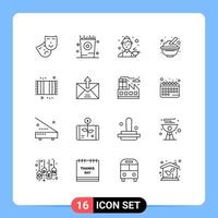 Stock Vector Icon Pack mit 16 Zeilen Zeichen und Symbolen für Bad Hafer kochen Essen Schüssel editierbare Vektordesign-Elemente