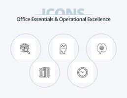 Office Essentials und Operational Excellence Line Icon Pack 5 Icon Design. Die Suche. Suche. Bürotisch. Denken. Erfolg vektor