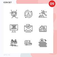 uppsättning av 9 modern ui ikoner symboler tecken för vide e-post rättvisa uppkopplad underhållning redigerbar vektor design element
