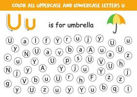 punktiere alle Buchstaben u. pädagogisches arbeitsblatt zum lernen des alphabets. vektor