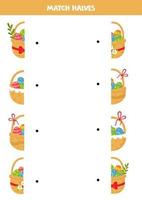 match delar av tecknad serie påsk korgar. logisk spel för barn. vektor