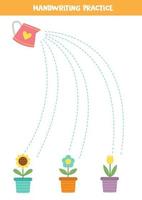 Verfolgen von Linien für Kinder. Gießkanne und Blumentöpfe. vektor
