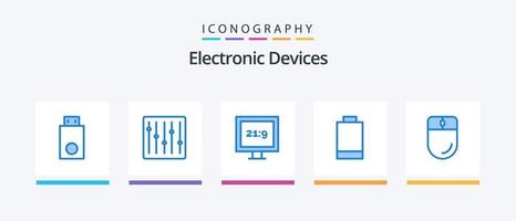 enheter blå 5 ikon packa Inklusive elektronisk. markören. musik. kraft. batteri. kreativ ikoner design vektor