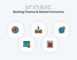 bank finansiera och marknadsföra ekonomi linje fylld ikon packa 5 ikon design. syn. marknadsföra. pengar. prognoser. företag vektor