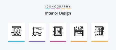 interiör design linje 5 ikon packa Inklusive ugn. vattenkokare. interiör. spis. panorera. kreativ ikoner design vektor