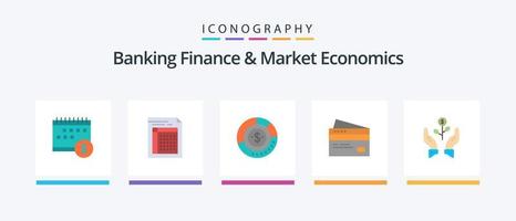 Bankfinanzierung und Marktwirtschaft Flat 5 Icon Pack inklusive Diagramm. Analyse. dokumentieren. Diagramm. Papier. kreatives Symboldesign vektor